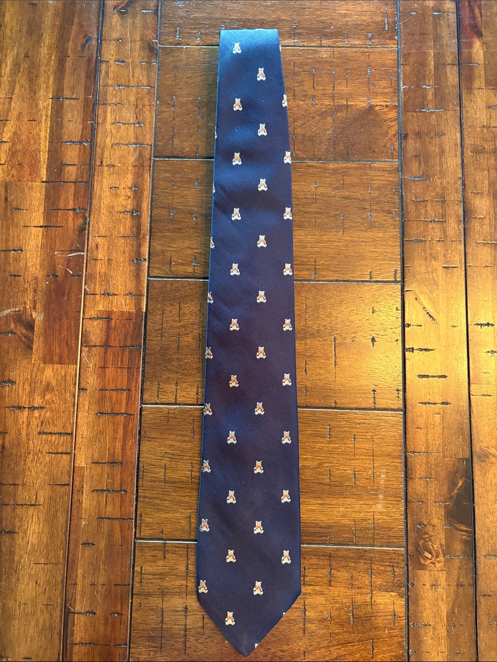 Nordstrom Robert Talbott Hand Sewn Navy Silk Tie W/Teddy Bear Embroidery - 80’s
